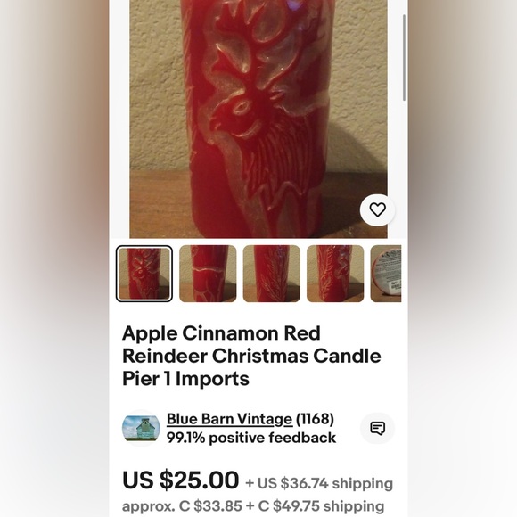 Pier 1 Noël red apple/cinnamon pilar candle! Carved! Moose heads candle holder! - Picture 15 of 16
